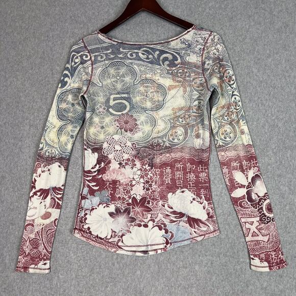 Vintage Y2K Lucky Brand Shirt Womens M Asian Inspired Print Long Sleeve T Shirt - Picture 7 of 10